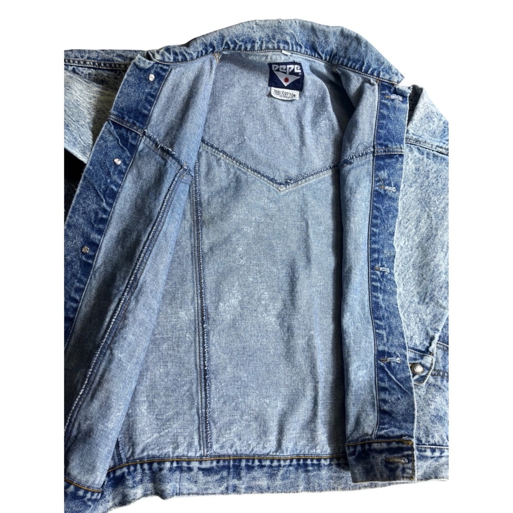 Vintage Pepe Acid Wash Denim Jacket 100% Cotton Made In Hong Kong
